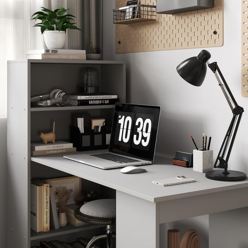 HOMCOM Compact Computer Desk: 6-Tier Storage Shelves, Writing Table Workstation with Bookshelf