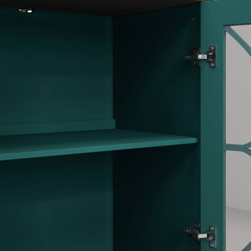 59.45" Antique 4-Door Cabinet with Tempered Glass Doors, Retro Buffets Sideboards, European Hallway Accent Cabinet