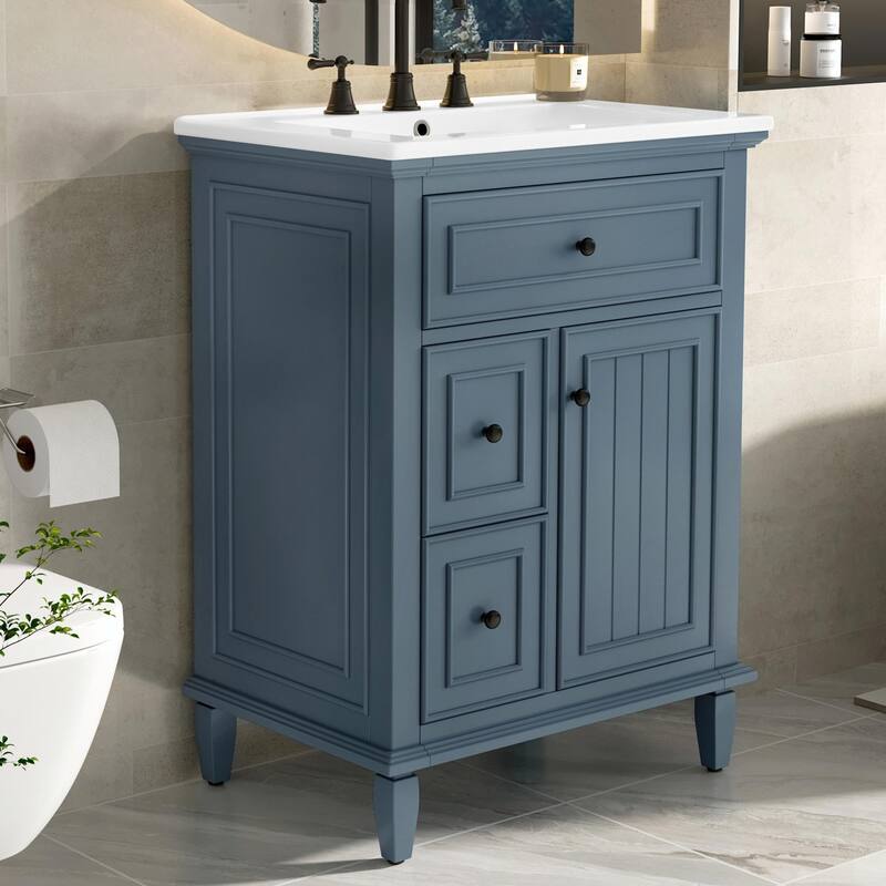 24" Bathroom Vanity with Sink, Bathroom Vanity Cabinet with One Flip Drawer and Two Drawers, Adjustable Shelf