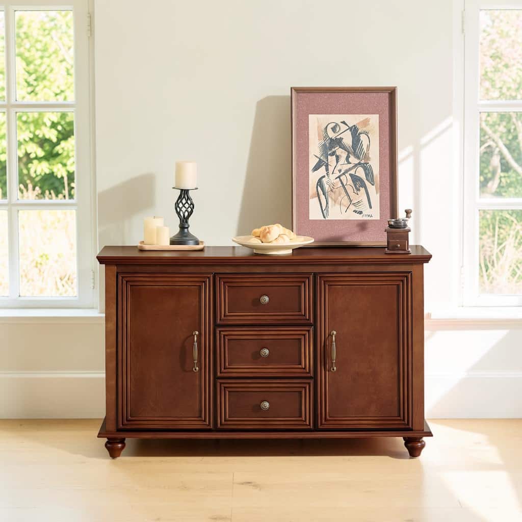 47.3" Mid Century Modern Sideboard Buffet Cabinet with 2 Doors and 3 Drawers Wood Storage Cabinet