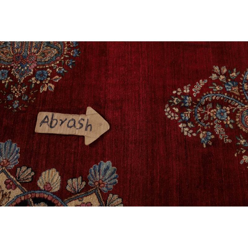 Pre-1900 Antique Kerman Ravar Persian Large Red Handmade Wool Carpet - 14'2"x 19'0"