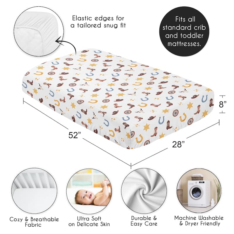 Sweet Jojo Designs Boho Western Cowboy Boy Fitted Crib Sheet - Blue, Bohemian, Vintage Wild West, Cow Boy Boots, Southern Charm