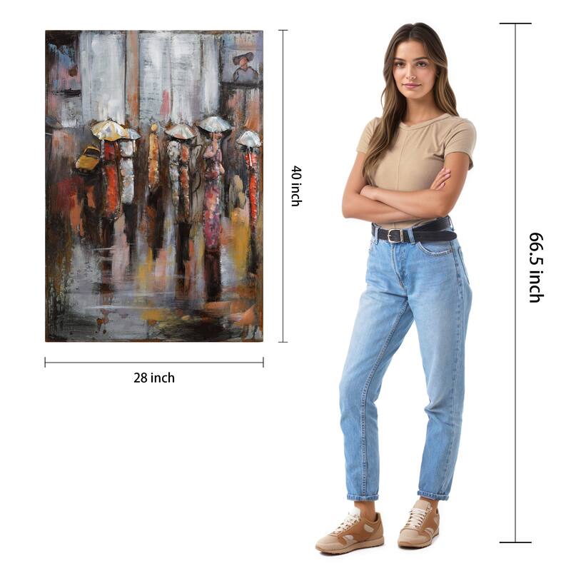 "Paris Rain" Wall Sculpture Mixed Media Iron Hand Painted Dimensional Wall Art