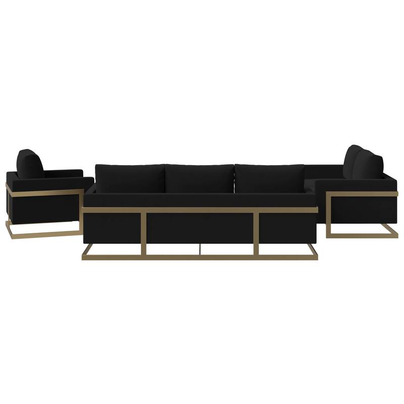 3-Piece Velvet Sofa Set with Gold Stainless Steel Base and Removable Cushions