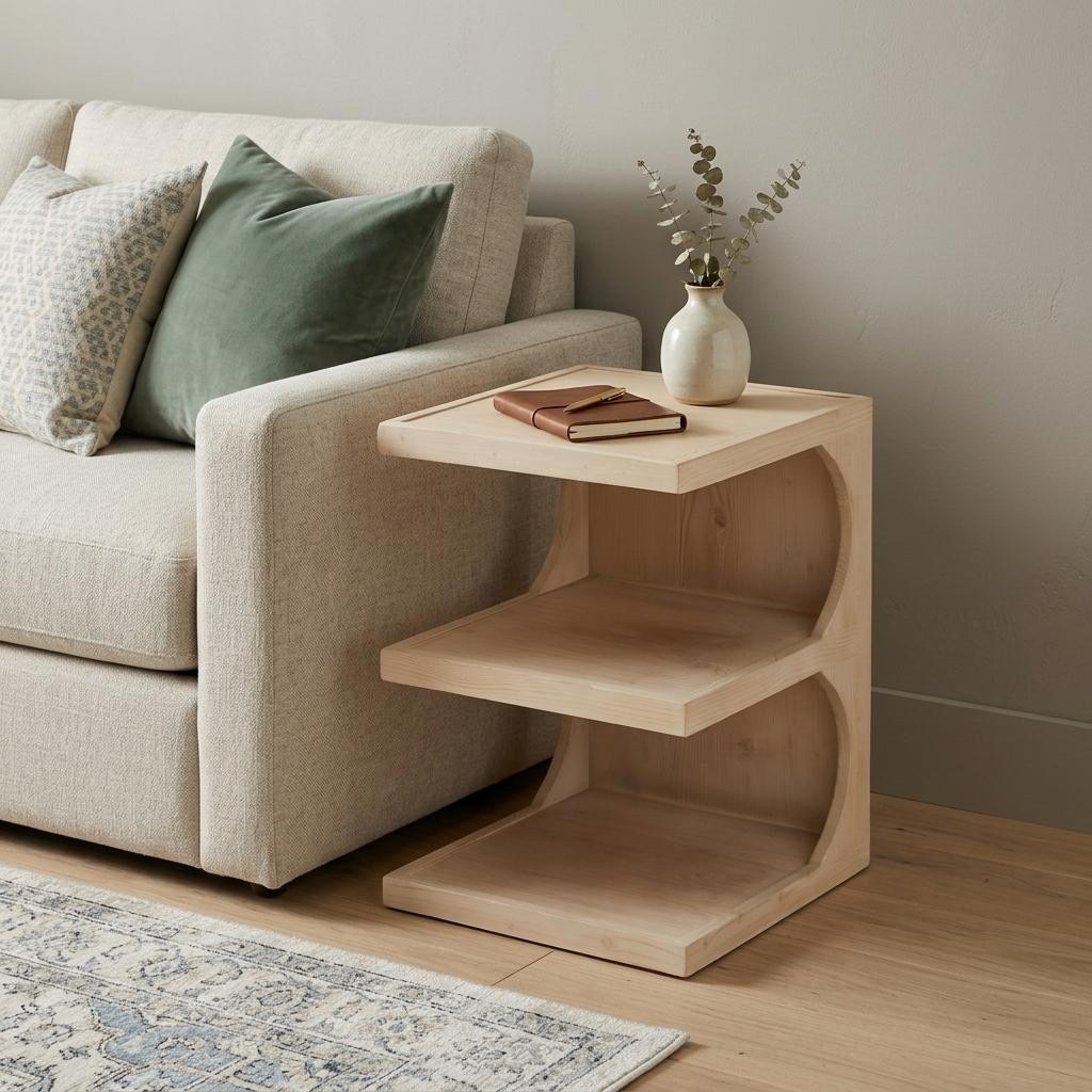 HomeRoots 24" Natural Solid Wood End Table With Two Shelves - 18.00 in. x 24.00 in. x 18.00 in.