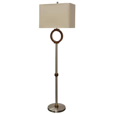 Well Wood Brown and Silver Floor Lamp - Beige Shade