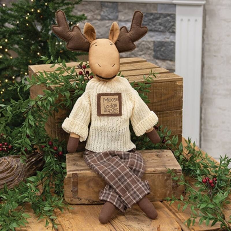Stuffed Moose Lodge Sweater Doll Winter Shelf Sitting Decor - 19” x 2” x 29”