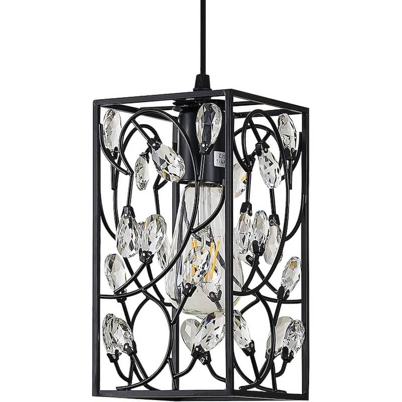 Vintage mini crystal pendant light industrial cage rectangular pendant lighting fixture matte black hanging lamp