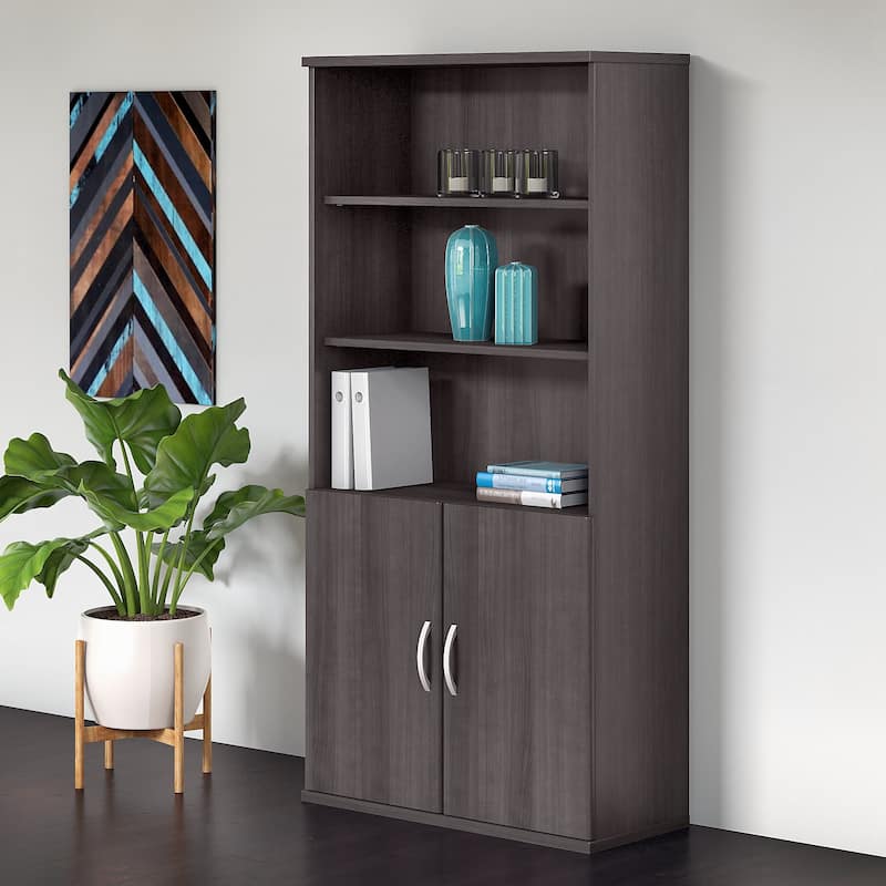 Studio C 5 Shelf Bookcase with Doors by Bush Business Furniture - Storm Gray