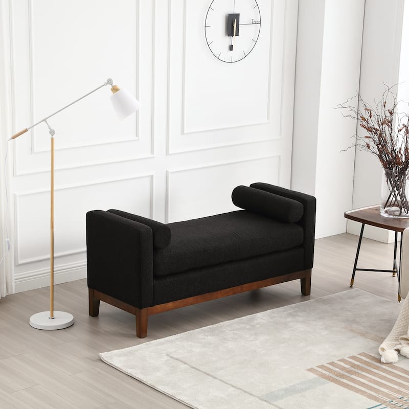 53.5"W Elegant Upholstered Bench, Ottoman with Wood Legs & Bolster Pillows for End of Bed, Bedroom, Living Room, Entryway