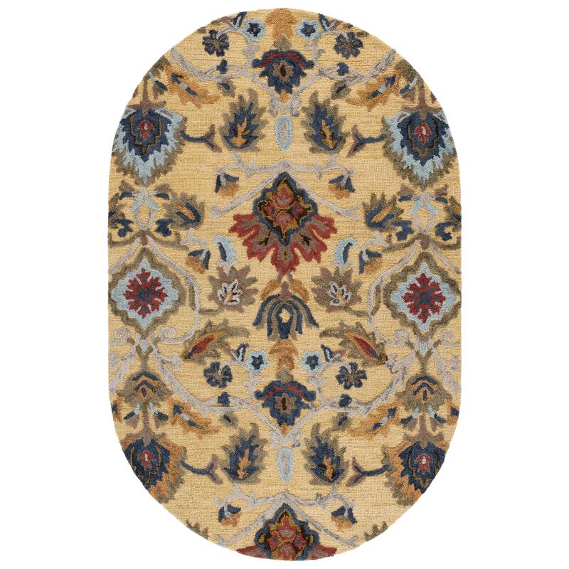 SAFAVIEH, Handmade Marietje Blossom French Country Wool Area Rug - 4' x 6' Oval - Gold/Multi