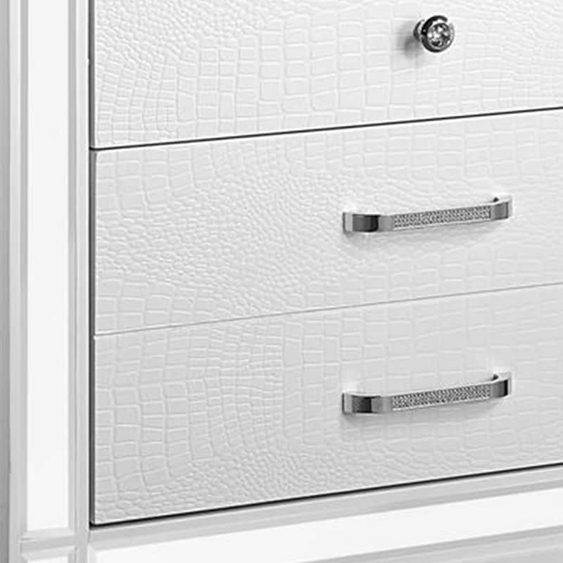 Reya 29 Inch Nightstand, Classic White, Textured Panels, Mirrored Trim