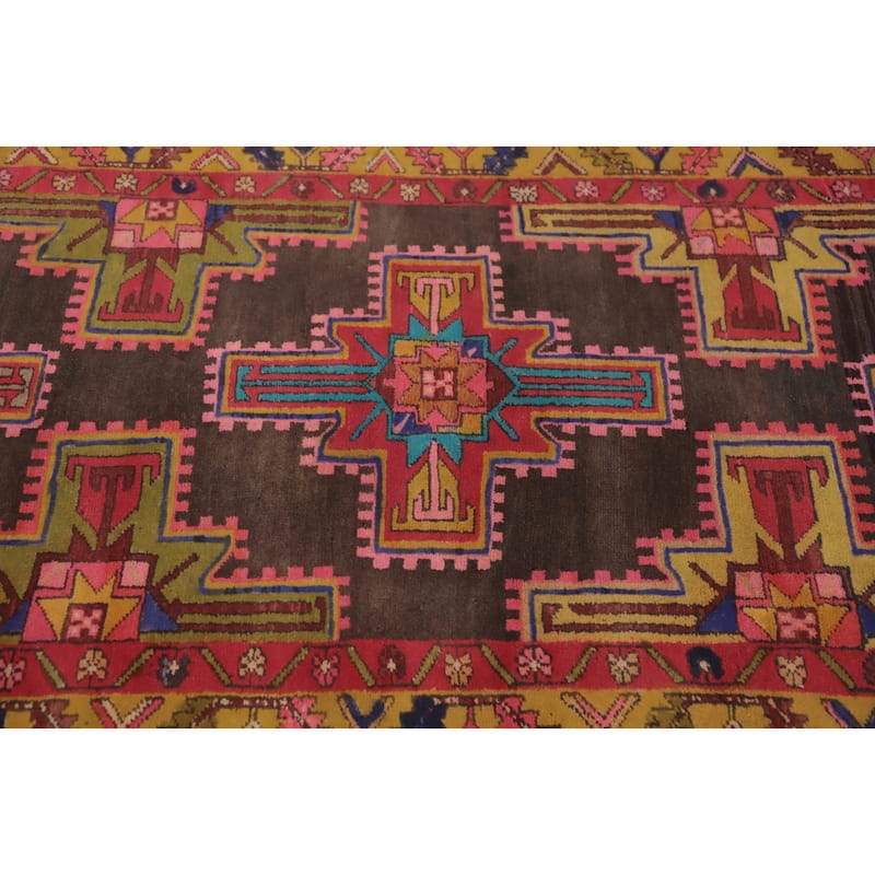 Hand Knotted Oriental 100% Wool Carpet Traditional Tribal Brown Meshkin Runner Rug - 10' 8'' X 3' 6''