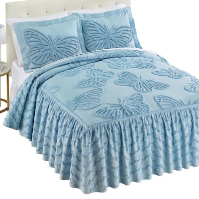 Butterfly Textured Chenille Ruffled Border Bedspread