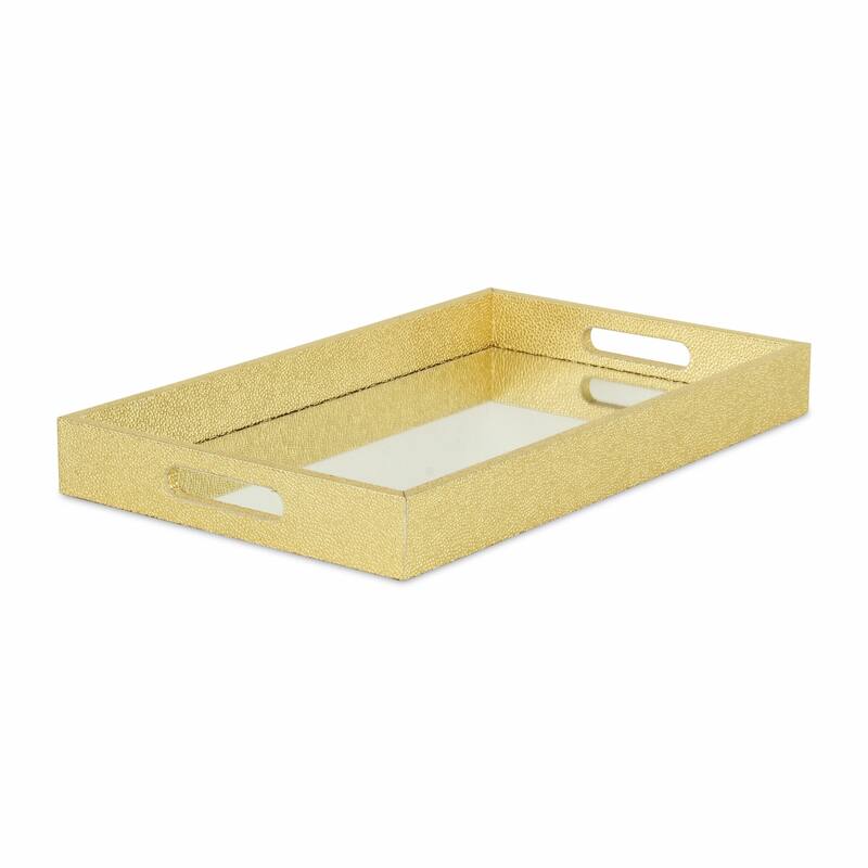 HomeRoots 16" Gold Rectangular Wood Handmade Tray With Handles