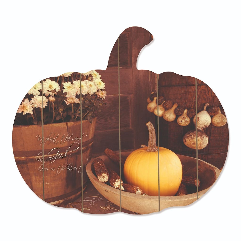 17" Brown Yellow "God Gives Us the Harvest" Pumpkin Wall Decor