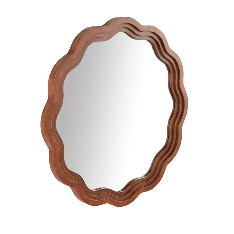 Wood Handmade Wavy Wall Mirror with Dimensional Carved Frame - Brown - Roche River Decor