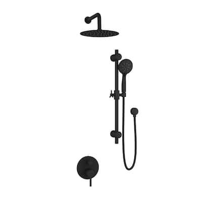Refuge 10-in Rain Showerhead Combo with Adjustable Handshower Slide Bar and Pressure Balanced Mixing Valve Matte Black