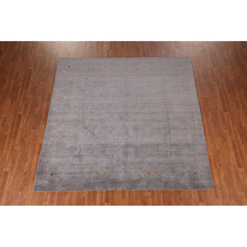 Gray Gabbeh Square Area Indian Rug Hand-Knotted Wool Carpet - 8'6"x 8'6"