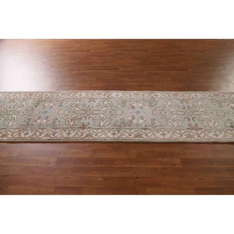 Oushak Indian Runner Rug Hand-Knotted Wool Carpet - 2'7"x 9'11"