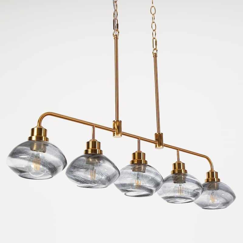 Modern Glam Large Farmhouse Gold Glass Chandelier Linear Island Dining Room Bar Pendant Lights - L 43.3" * W 7.1"* H 23"