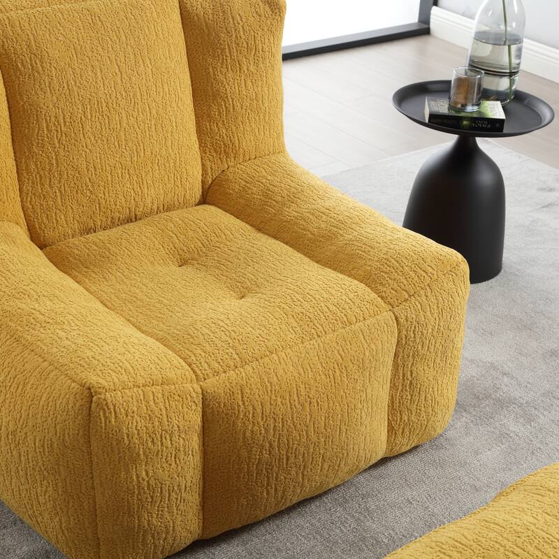 Modern Velvet Fluffy Bean Bag Chair with Ottoman, Set of 1