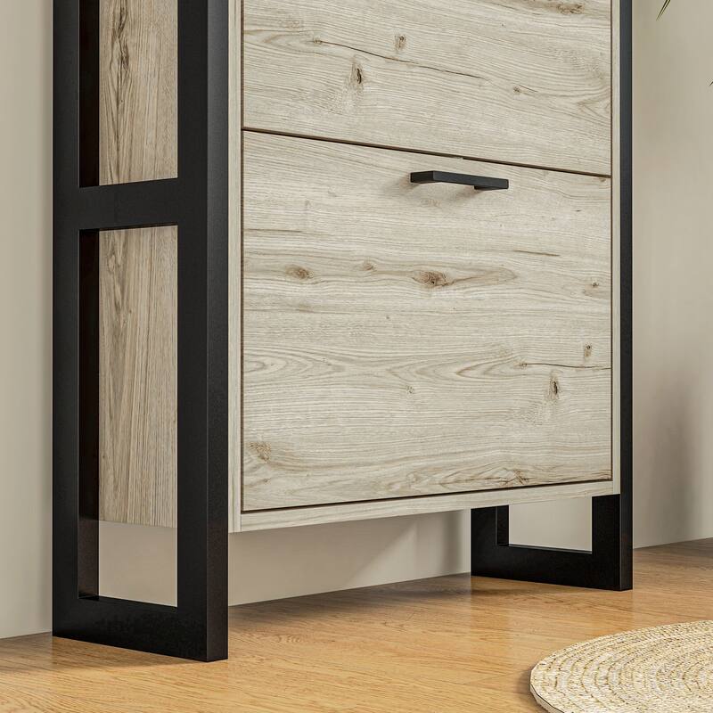 Industrial Shoe Storage with 3 Flip Drawers, Narrow Design for 15 Pairs, Stylish and Space-Saving Shoe Rack for Entryway