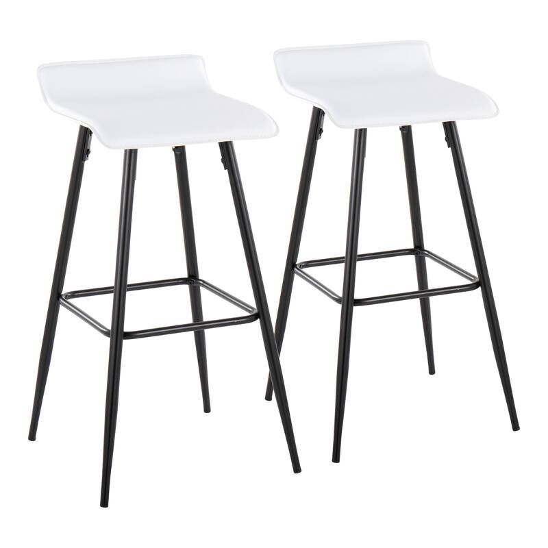 Ale 30" Contemporary Fixed-Height Bar Stool In Black Steel And Grey Faux Leather By Lumisource - Set Of 2