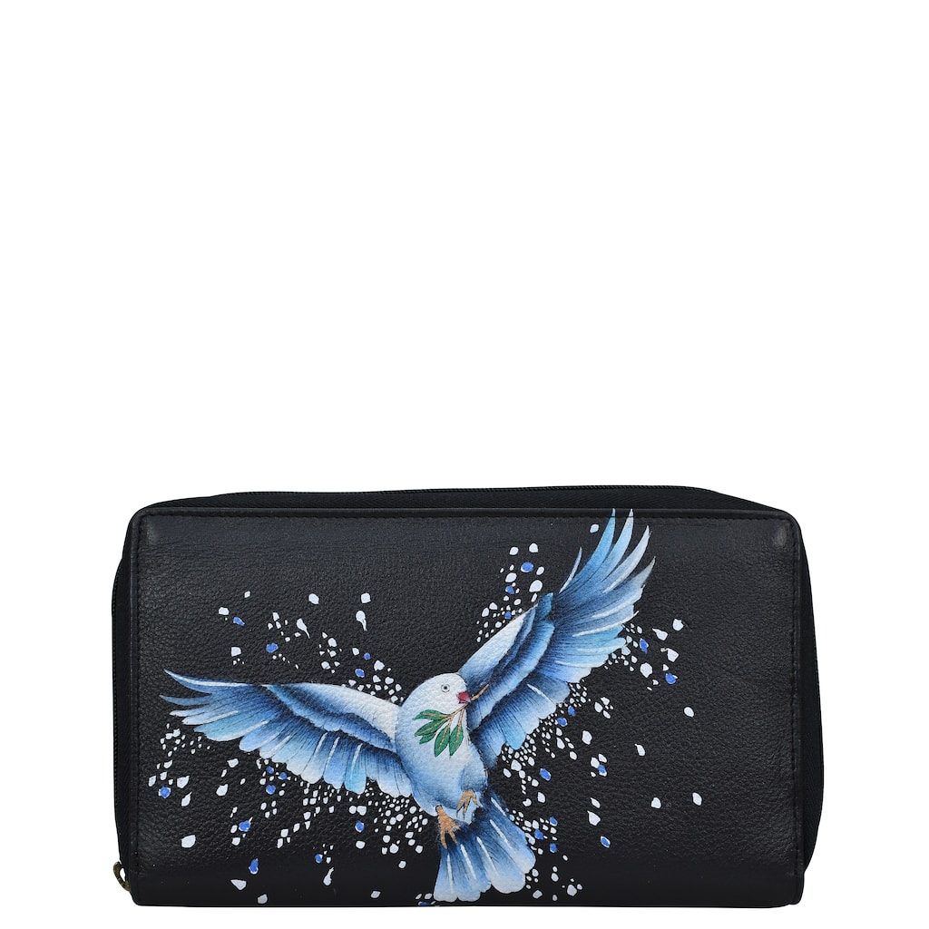 Handpainted Leather Ladies Zip Around Jewelry Case - Peace and Love