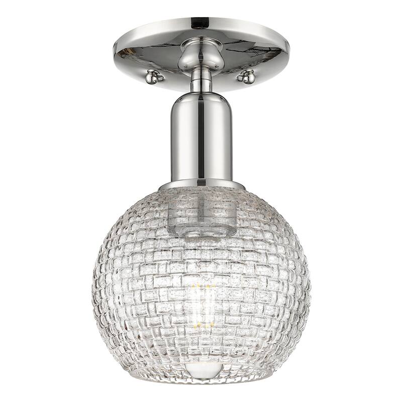 Innovations Lighting 716-1C-10-6 Athens Semi-Flush Athens 6" Wide - Polished Nickel / Clear Basketweave