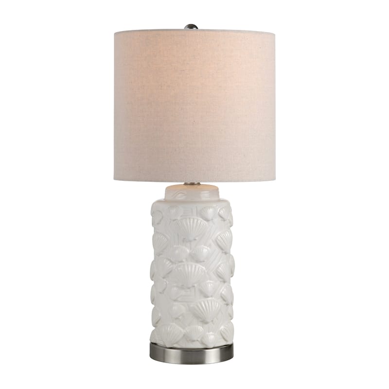 White Ceramic Coastal Table Lamp with Shade - 11" x 11" x 23"