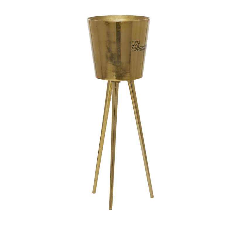 Aluminum Metal Tall Floor Champagne 3 Bottle Ice Bucket - Gray or Gold - Roche River Decor