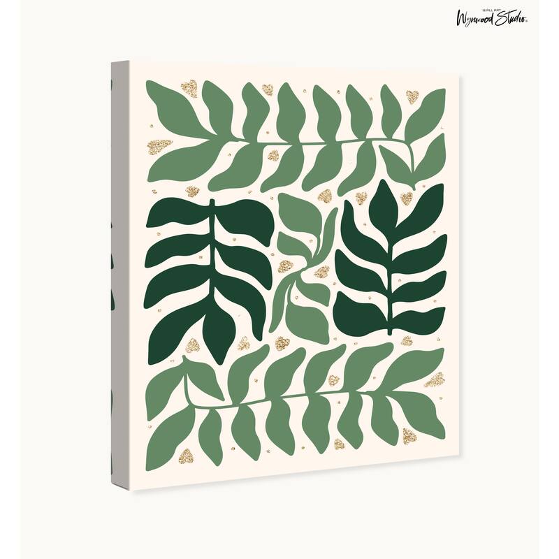 Wynwood Studio Canvas Floral and Botanical Leaf Vines with Glitter I Green Glam Wall Art Canvas Print