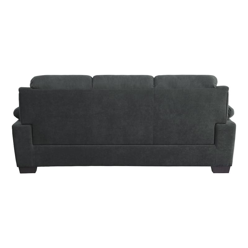 Hugh 80 Inch Sofa, Dark Gray Polyester, Soft Foam Cushioned, Solid Wood