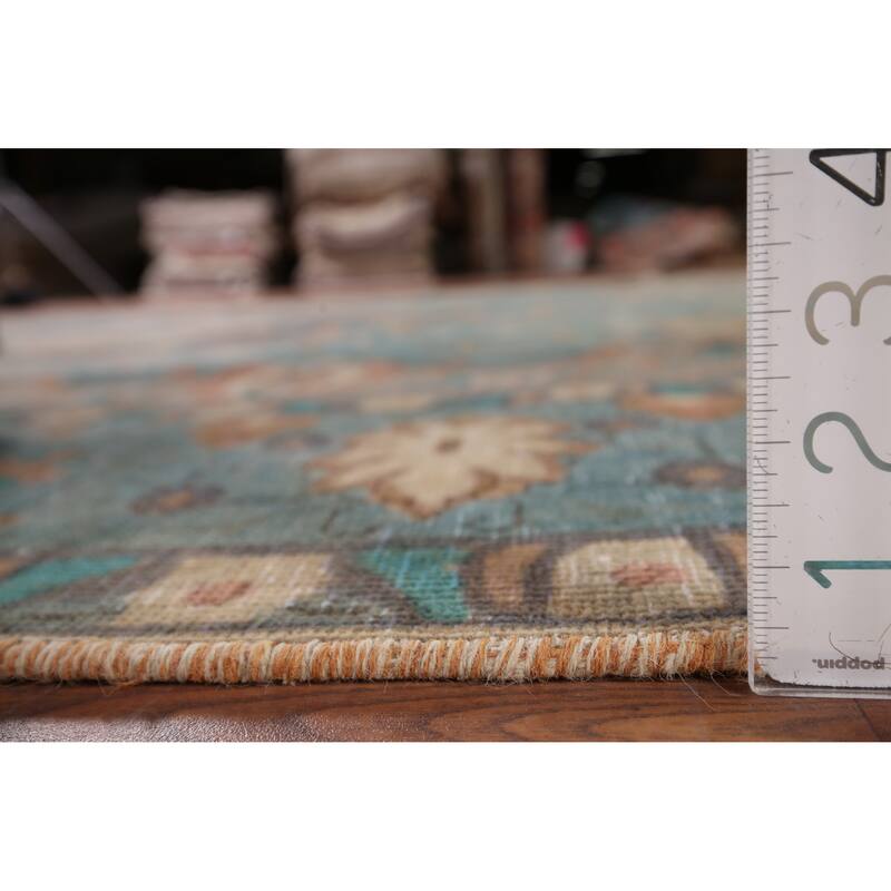 Distressed Blue Tabriz Persian Rug Handmade Wool Carpet - 8'1" x 10'11"