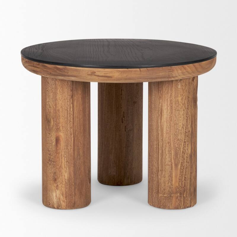 HomeRoots 18" Brown And Black Reclaimed Wood Distressed Round End Table - 23.5' X '18' X '23.5
