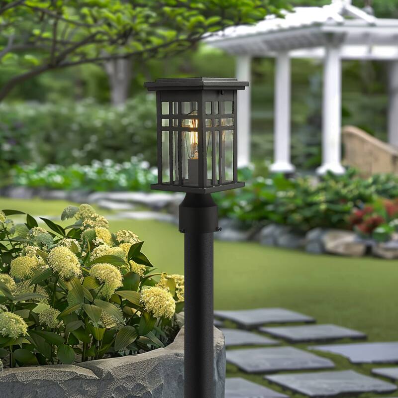 Outdoor Post Light, Lantern Light Fixture with Clear Glass Shade