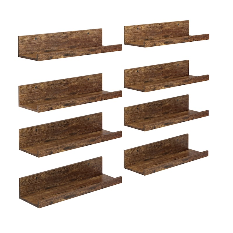 Homy Casa U-Shaped Wall-Mounted Floating Shelf Set of 8, Black & BR