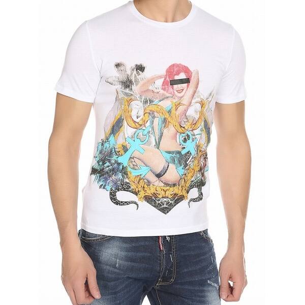 Shop Just Cavalli New White Mens Small S Pin Up Girl Graphic Tee T