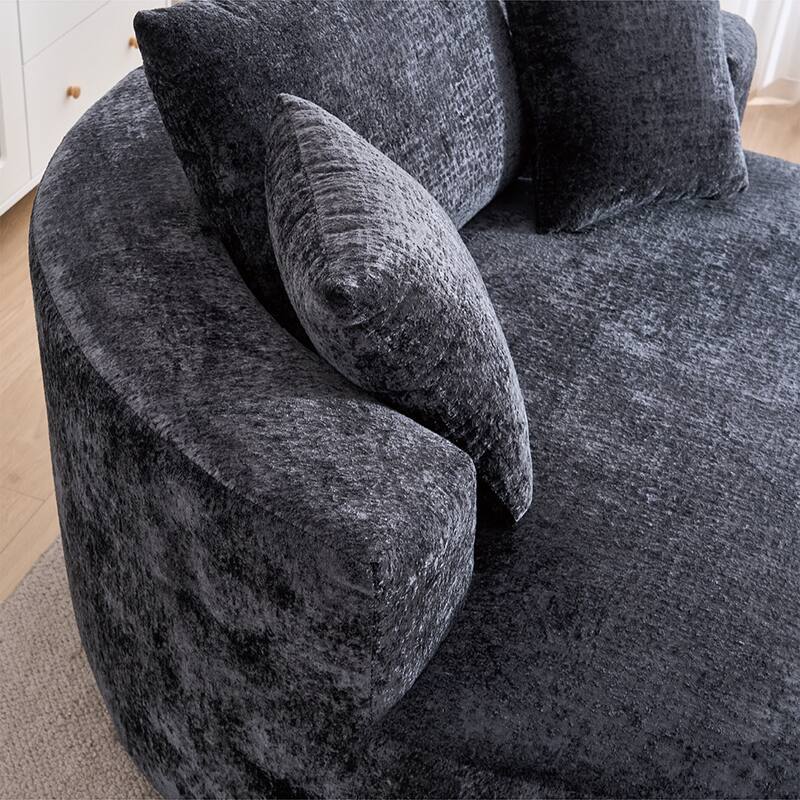 Round Accent Chair with High-Resilience Cushions, Swivel Chenille Barrel Chair, Fluffy Sleeper Lounge Chair