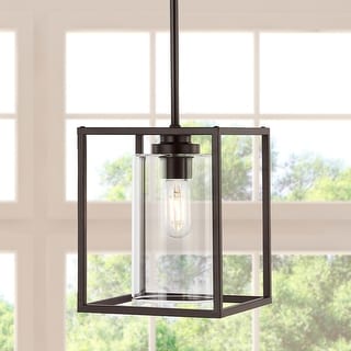 Everly 8.13" 1-Light Industrial Farmhouse Iron/Glass LED Pendant, Oil Rubbed Bronze by JONATHAN Y - 1 Light