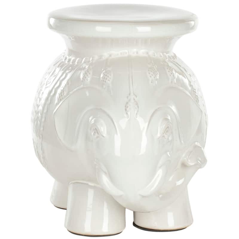 SAFAVIEH Paradise Ainara Elephant White Ceramic Decorative Garden Stool