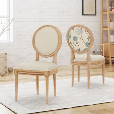 Set of 2 French Dining Chairs, Fabric Dining Table Chair, Round Back Accent Chairs, Upholstered Lounge Chair, Retro Side Chair