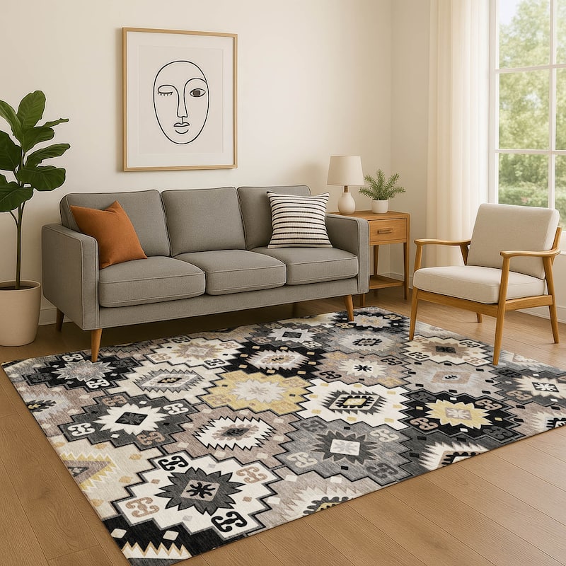 Premium Washable Super Soft Southwest Tribal Mayfield Rug - Black - 3' x 5'