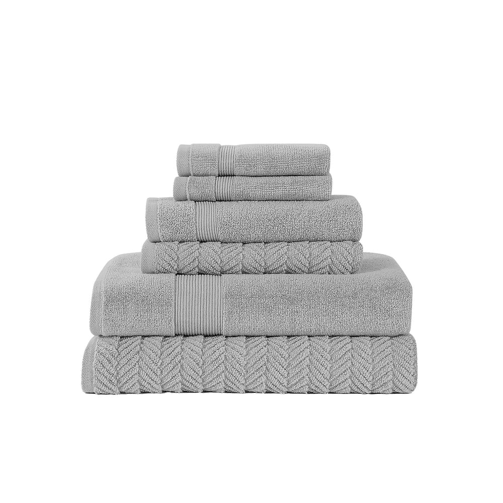 Modern Threads 6-Piece Zero Twist Jacquard Towel Set Otis - 100% Cotton, Bath, Hand & Washcloths - Textured Chevron Design