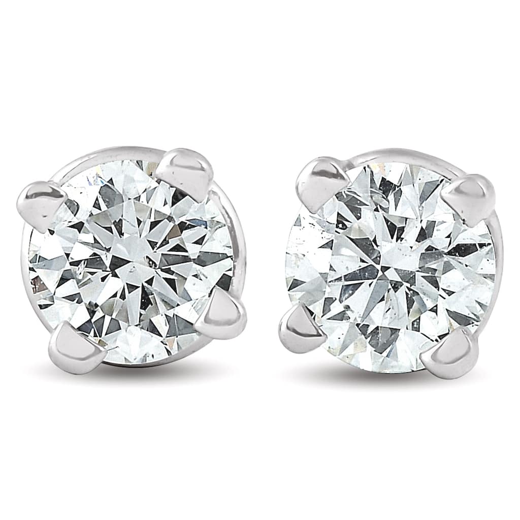 1/3Ct T.W. Round Cut Natural Diamond Screw Back Studs White Gold