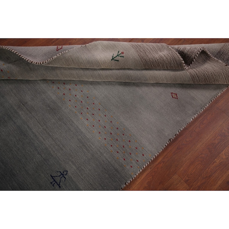 Tribal Gabbeh Oriental Accent Rug Handmade Grey Wool Carpet - 4'0"x 5'9"