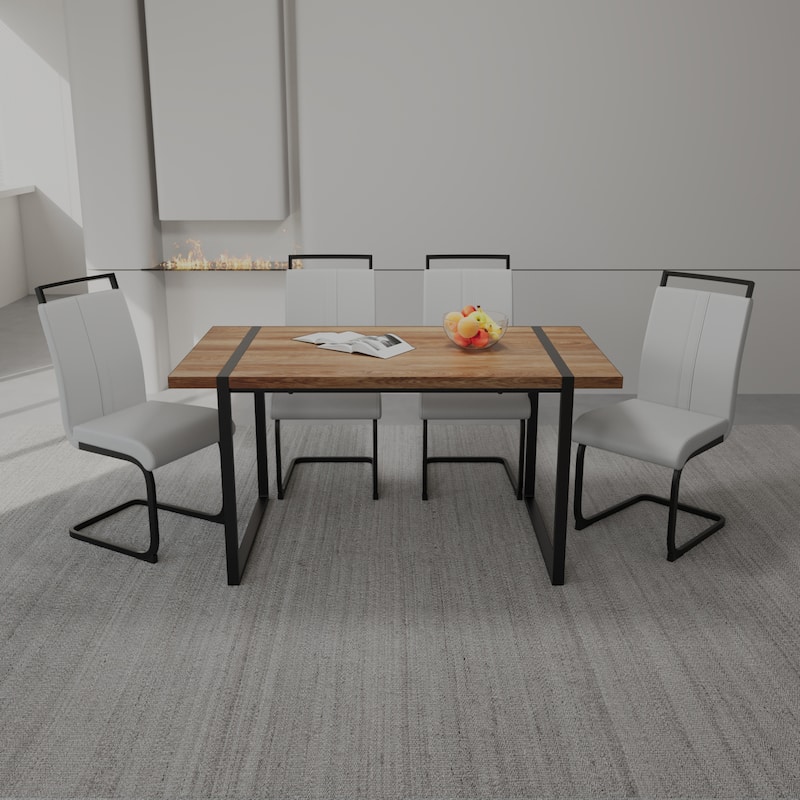 5-Piece Dining Table Set with Table and Ergonomic Chairs, Anti-Slip Foot Mats, Waterproof Tabletop, C-Shaped Chair Base