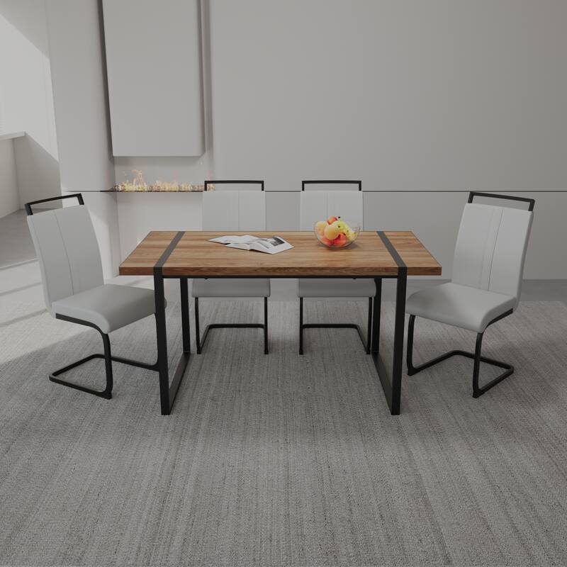 Modern 5-Piece Dining Set with MDF Rectangular Table & 4 High Back C-shaped Tube Chairs