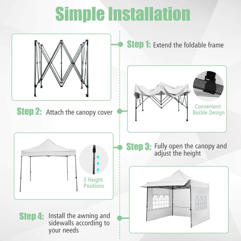 Costway 10 x 10 FT Pop up Canopy Tent with Sidewalls & Awning, Wheeled - See Details